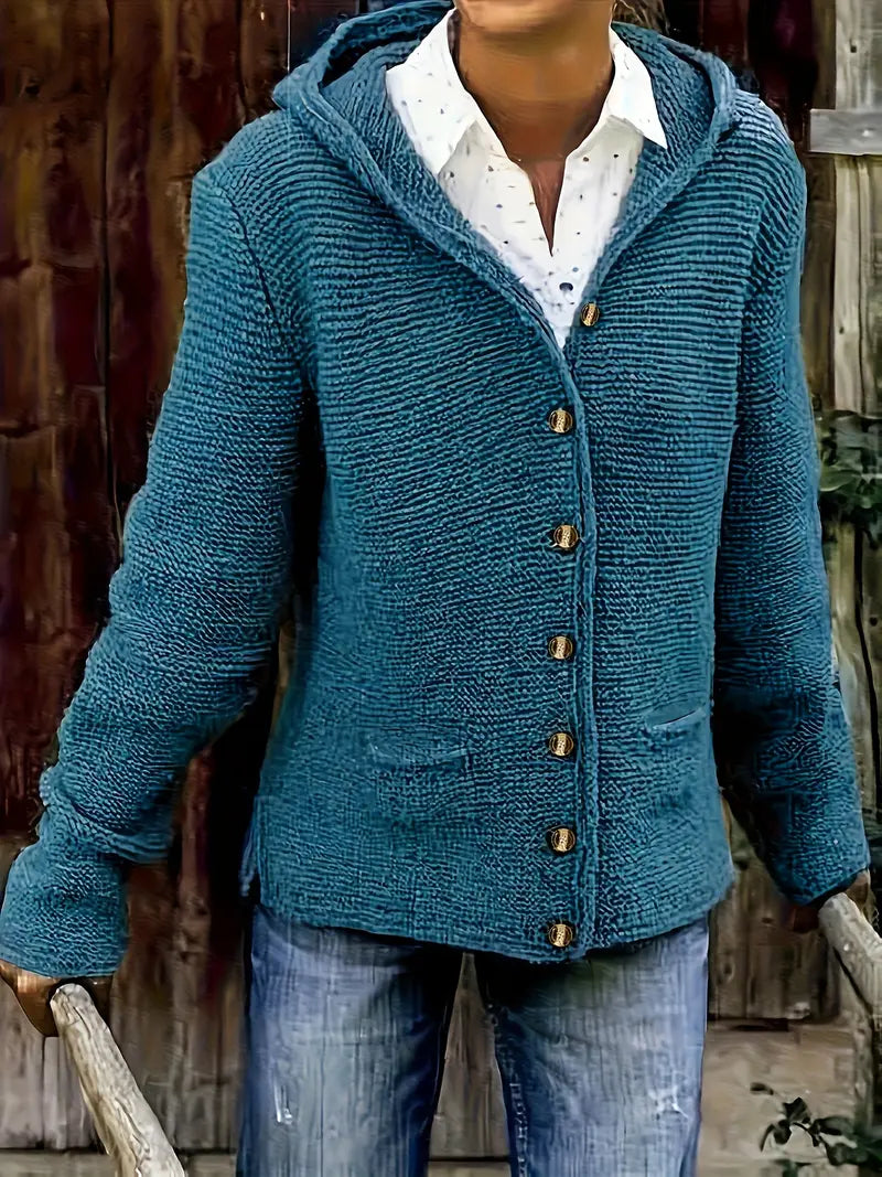 Klara™ | Elegant Lång Cardigan med Huvud