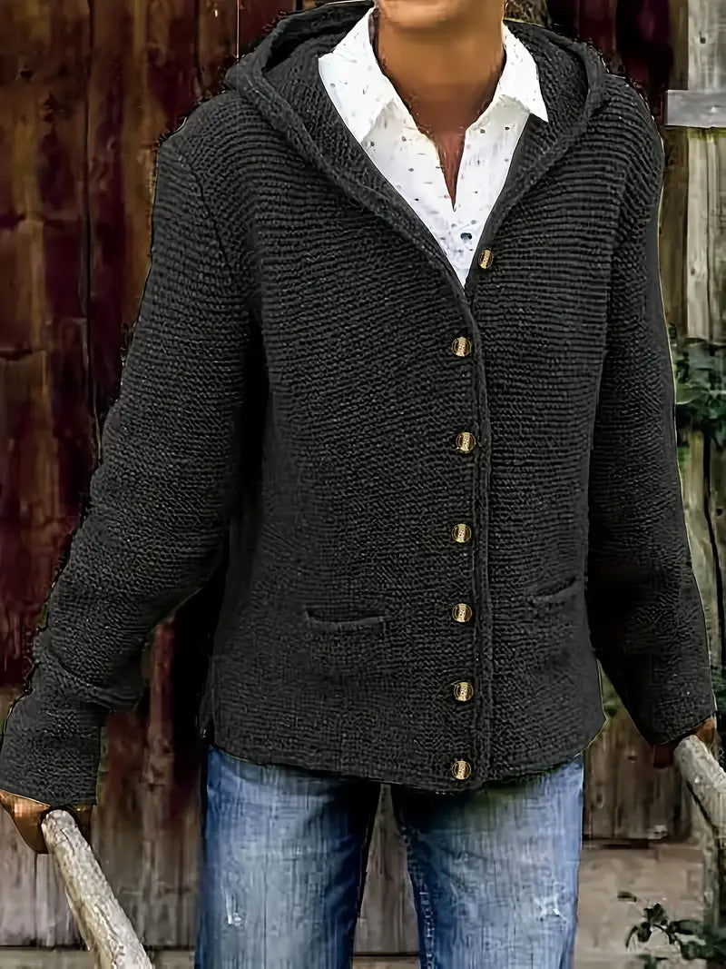 Klara™ | Elegant Lång Cardigan med Huvud