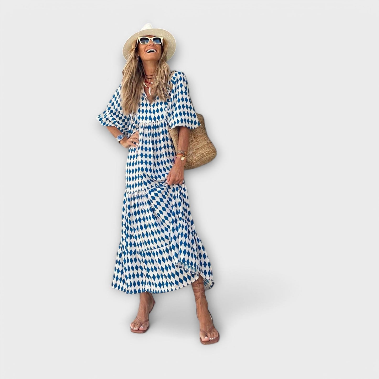 Elin™ | Flödande Maxiklänning med Geometrisk Elegans