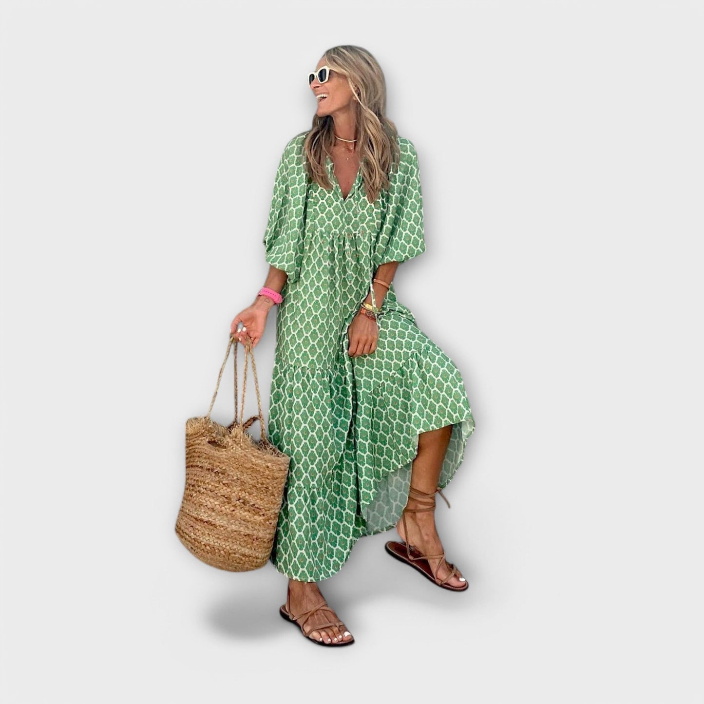 Elin™ | Flödande Maxiklänning med Geometrisk Elegans