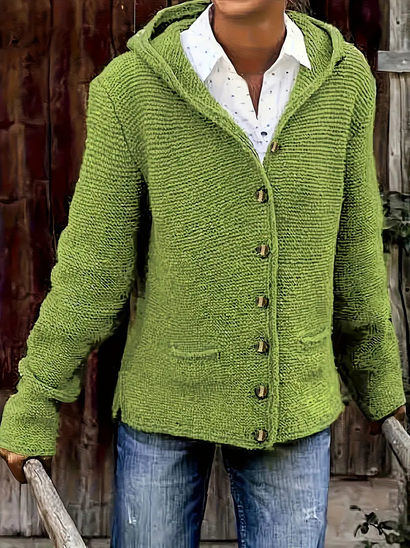 Klara™ | Elegant Lång Cardigan med Huvud