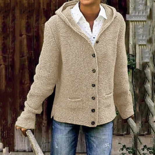 Klara™ | Elegant Lång Cardigan med Huvud